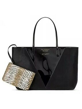 Victoria's Secret Black Tote with Zebra-Print Pouch